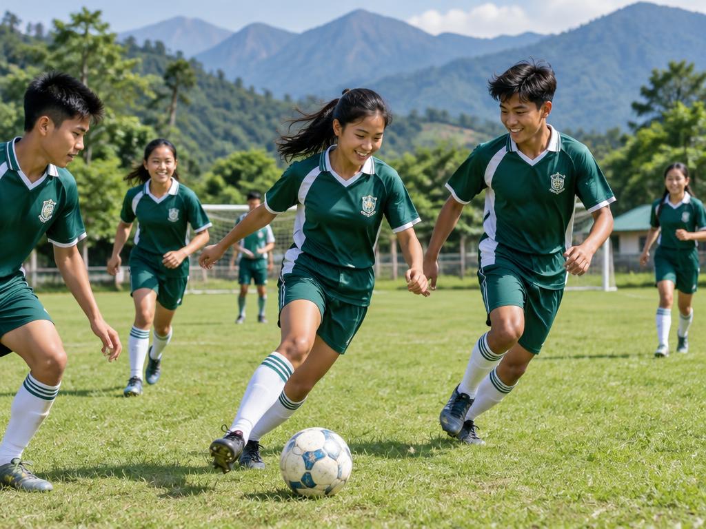 Students enjoying a game of football
